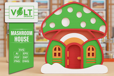 Mushroom House 3D Svg Laser Cut Crafting 3d svg cnc cut crafting idea diy craft house laser cutting mashroom papercraft svg cutting svg design