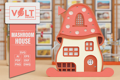 Mushroom House 3D Svg Laser Cut Crafting 3d svg cnc cut crafting idea diy craft house laser cutting mashroom papercraft svg cutting svg design