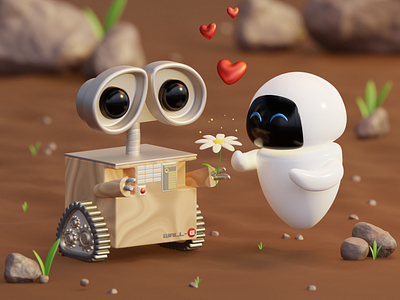 Wall-E and Eve 3D Characters 3d 3d character 3d modeling 3d scene b3d blender blender cycles blender3d cartoon cartoon character disney wall e and eve
