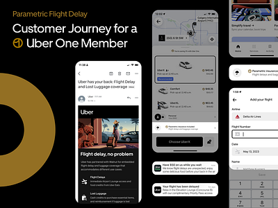 Uber One flight delay app branding deck flight graphic design insurance presentation ui ux