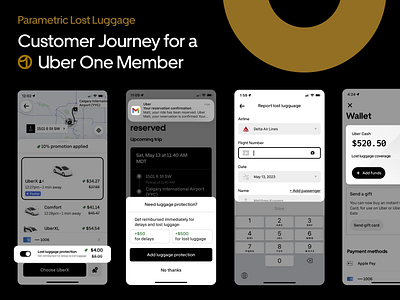 Uber One lost baggage app baggage branding deck graphic design lost presentation ui ux