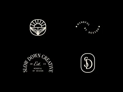 Logomark & Badges for Slow Down Creative badges black brand identity branding creative creme design graphic graphic design illustrator inspiration logo mindfullness slow down sunrise sunset type typography vector wellbeing