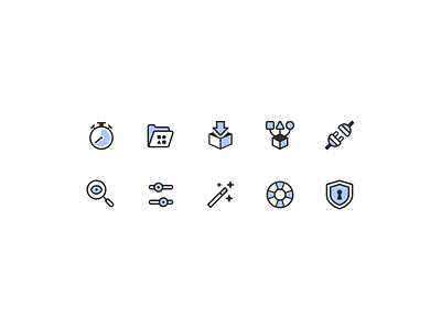 Custom icons for product navigation box download duotone eye file folder icons life ring lock magnifying glass plug product security shapes shield sliders sparkles timer wand