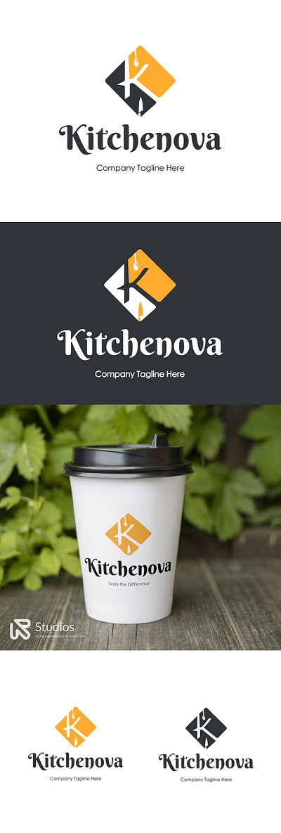 Kitchenova - A Cloud Kitchen Logo with Spoon and Knife Vector cooking kitchen logo