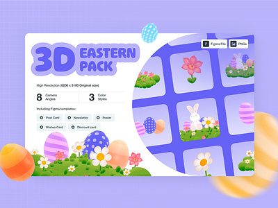 3D Illustration Pack | Easter Theme 3d 3d easter pack 3d illustration design easter easter bunny easter design easter eggs eastern figma graphic design illustration pack