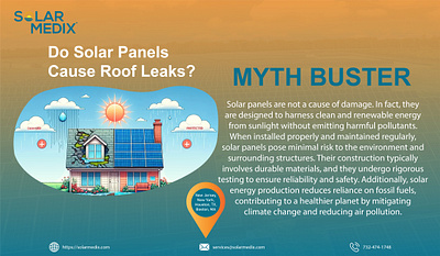 Do Solar Panels Cause Roof Leaks? graphic design infographic roof leak roof leak investigations roofing solutions solar maintenance massachusetts solar maintenance texas solar om solar panel solar panel cause roof to leak solar panel roof leak