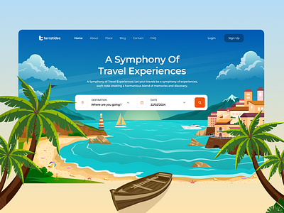 Flight Booking Airlanes : Landing page ✈️🏖️ airlanes beach boat branding cloud flight flight booking flight booking page graphic design landing page logo moutain rock tree ui web design