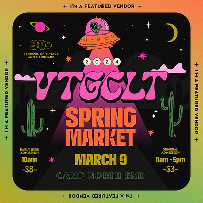 2024 VTGCLT Spring Market alien area 51 charlotte desert flyer graphic design illustration market poster roswell social media spring ufo vintage