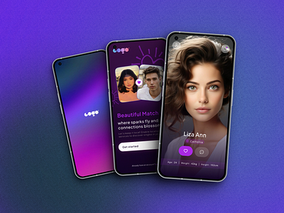 Dating App UI 2024 3d animation beautifulgirl branding clean dark datingapp desgin dribbble festival girl logo matching minimal mobileui purple ui uidesign uiux