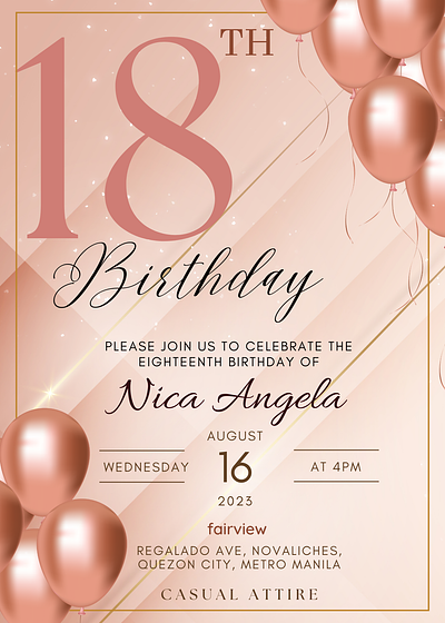 18th Birthday Ideas! 18th birthday aesthetic graphic design invitation rosegold