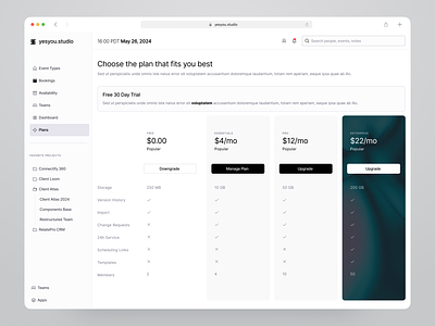 Design System Pricing Options admin dashboard app b2b clean design system interaction pay wall payment options plans pricing product design saas ui ui kit ux web app