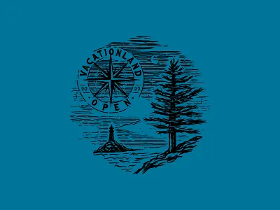 Vacationland Open illustration lighthouse maine tree vector