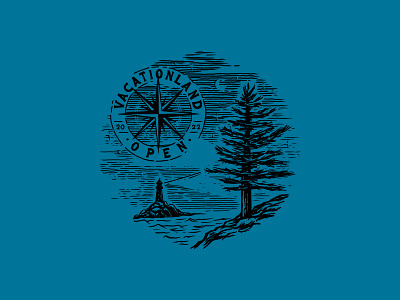 Vacationland Open illustration lighthouse maine tree vector