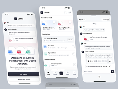 Doccu - Document app with AI ai artificial intellegence assistant app audio text clean converter document document app document editor editor file file management light mode mobile modern office pdf ui design uiux xls