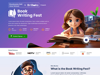 Book Writing Fest BriBooks Present app branding design graphic design illustration landing page ui ux