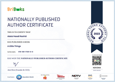 Nationally Published Author Certificate BriBooks Present app branding design graphic design logo ui ux website