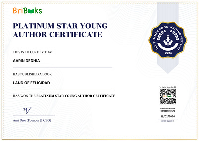 Platinum Star Young Author Certificate BriBooks Present app authors branding certificate design schools ui ux website writer
