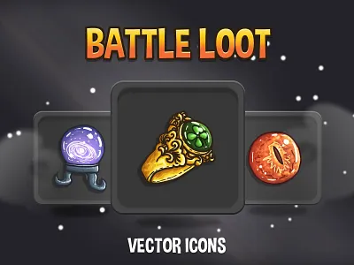 Battle Loot Vector RPG Icons 2d art asset assets fantasy game game assets gamedev icon icons illustration indie indie game loot mmo mmorpg pack rpg set vector