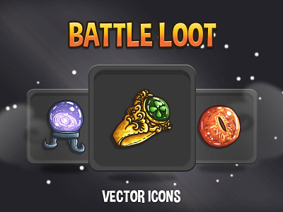Battle Loot Vector RPG Icons 2d art asset assets fantasy game game assets gamedev icon icons illustration indie indie game loot mmo mmorpg pack rpg set vector