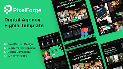 PixelForge Digital Agency Creative Figma Template creative figma theme digital agency figma template motion graphics pixelforge startup trendy ui uiux web design web ui