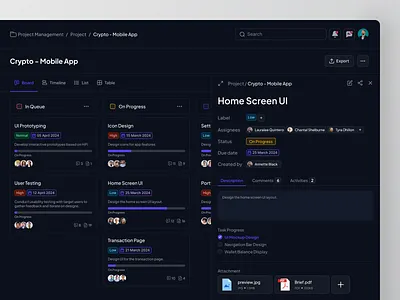Detail Task Dashboard cansaas clean dark dark theme dashboard detail detail task product product design saas task task management ui web website