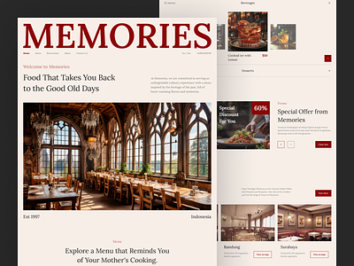 Memories - Restaurant Website classic ui design food intuitif desain landing page landing page reastaurant minimalis restaurant simple ui ux web design website