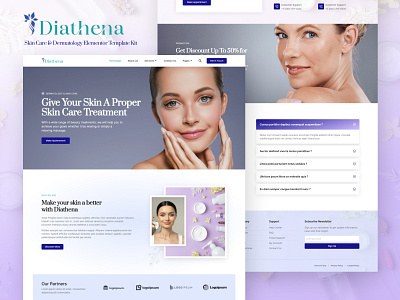 Diathena - Skin Care & Dermatology Elementor Template Kit branding graphic design ui