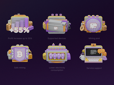 Dynomine icon pack 3d 3d art 3d illustration 3dart bitcoin blender chart cinema4d coin crypto globe icon illustration mining pc set shield ui web