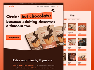 Website Design X tiggle chocolate design drink figma hero section hot chocolate landing page landing page design marketing design trending landing page design ui uiux website website design website redesign