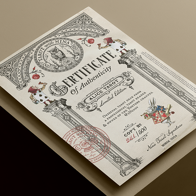 Certificate of Authenticity alice in wonderland brand identity branding certificate graphic design hand drawn illustration logo design tarot tarot cards victorian