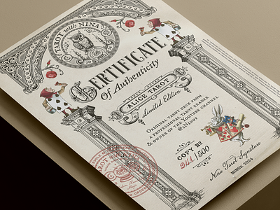 Certificate of Authenticity alice in wonderland brand identity branding certificate graphic design hand drawn illustration logo design tarot tarot cards victorian