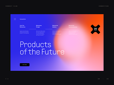 ConnectCon – Products of the Future blue and red color festival form futuristic gradient landing page metaverse neon promo typography ui website