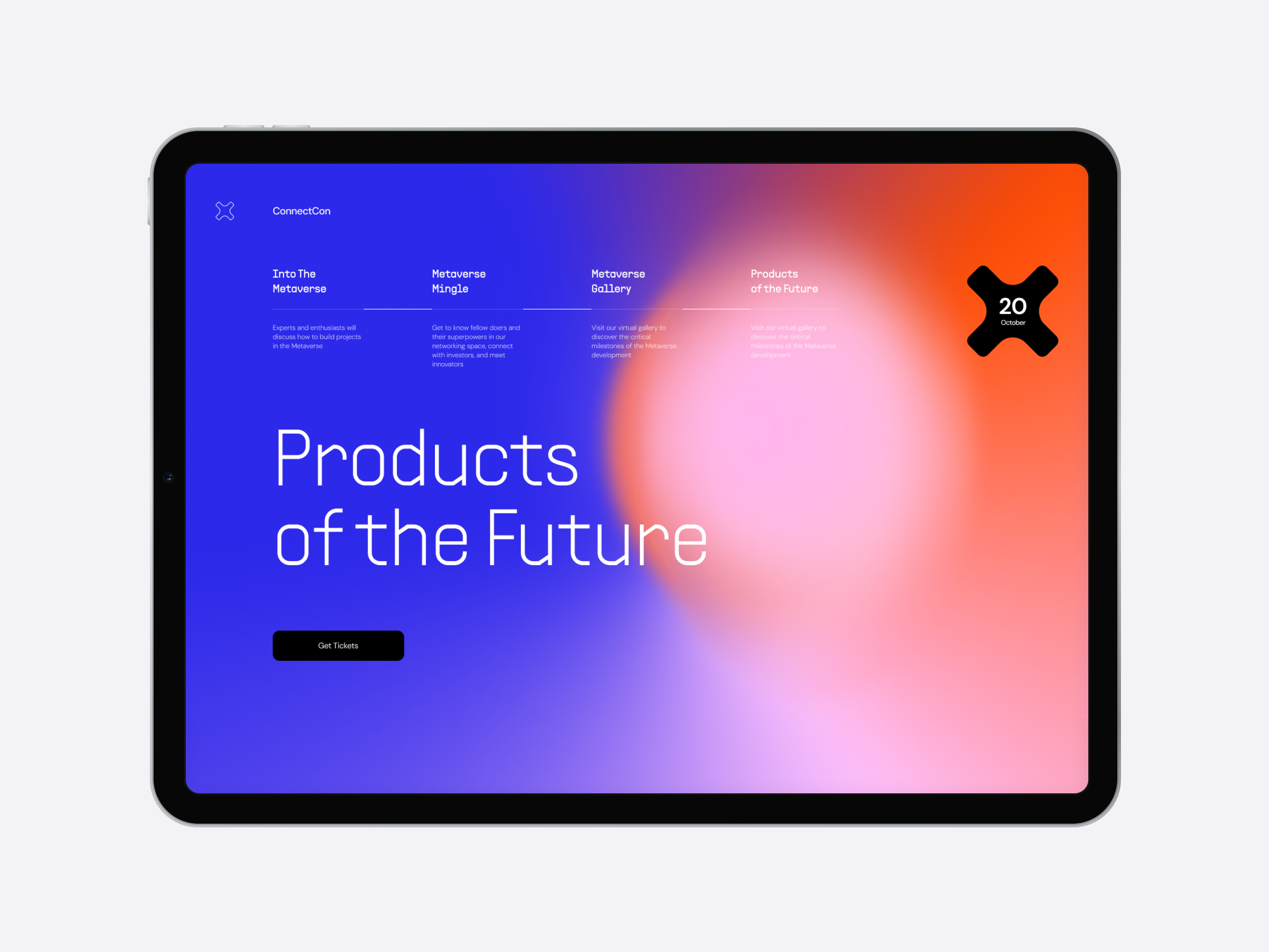 ConnectCon – Products of the Future blue and red color festival form futuristic gradient landing page metaverse neon promo typography ui website