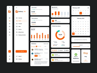 DeliveryPro - Interface elements app card dashboard design design system icon logistics ui ui kit ux