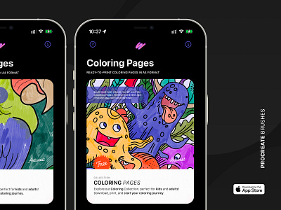 Procreate Brushes & Coloring Pages app artcoast branding coloring design illustration ios logo page procreate ui uiux userexperience userinterface ux