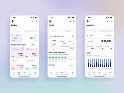 Money Manager - Intuitive Budgeting Mobile App analytics app design budget budgeting app color coding dashboard expense tracker finance goals ios mobile app mobile design money management neomorphism product design progress indication tracker ui ux wishlist