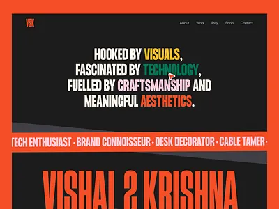 VSK - Personal Branding and Portfolio Website apple black content design desk setup landing page mac madras orange personal personal branding portfolio stickers visual designer website