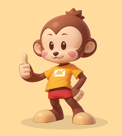 Monkey Mascot Illustration for AKElite 3d akelite ape cartoon cute design illustration mascot monkey pastel rendering yellow