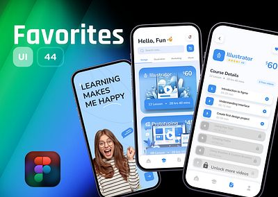 UI 44_Favorites app blue dailyui favorites figma learning app light mode mobile ui ui 44