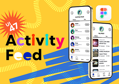 UI 47_Activity Feed activity feed app bold use of color dailyui design trend 2024 diversity and inclusion doodle figma illustration light mode social media ui ui 47