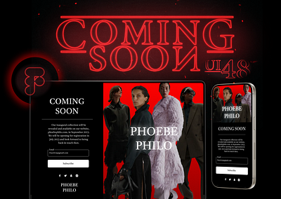 UI 48_Coming soon app coming soon dailyui dark mode figma mobile phoebe philo red ui web website