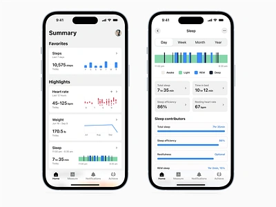 Fitness Tracking Mobile App - UI/UX Design activity app chart colors fintess fitness mobile app design fitness tracker health app health statistics ios lifestyle mobile mobile app design productivity app sleep breakdown sleeping tracker ui ux