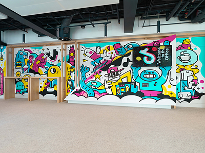 TikTok London Headquarters Mural doodle illustration installation mural office mural painting surface