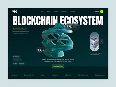 Blockchain Ecosystem - Landing Page Concept 3d 3d modeling ai animation bitcoin blockchain concept crypto crypto landing page cyber punk design ecosystem graphic design landing page logo motion graphics nft web web3 webflow