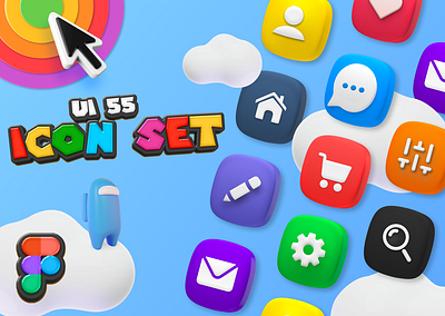 UI 55_Icon Set 3d surrealism app color dailyui figma icon icon set illustration light mode mario mobile phone set ui ui 55