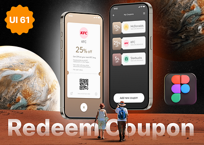 UI 61_Redeem Coupon 3d surrealism app coupon dailyui e ticket figma golden outer space parallax effect redeem redeem coupon surreal ui ui 61