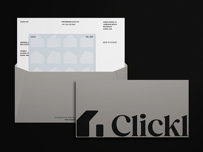 Clickl - Collaterals branding business cards card clickl collaterals corporate identity envelope graphic design identity layout letterhead logo minimalism real estate startup unikorns