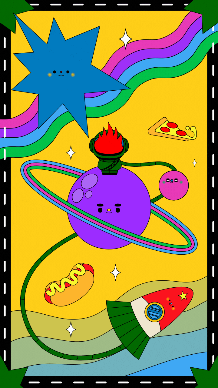 Burn Out of Space 🔥🌠 animation art cute fire graphic design icons illustration motion graphics pizza planet space stars vector