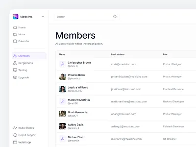 Dashboard - Members💥 avatar clean daily dashboard design figma icon minimal search sidebar team ui uiux ux