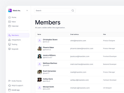 Dashboard - Members💥 avatar clean daily dashboard design figma icon minimal search sidebar team ui uiux ux